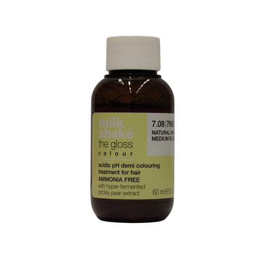 Milk Shake, The Gloss Acidic pH, Demi-Permanent Hair Dye, 7.08 Natural Moka Medium Blond, 60 ml