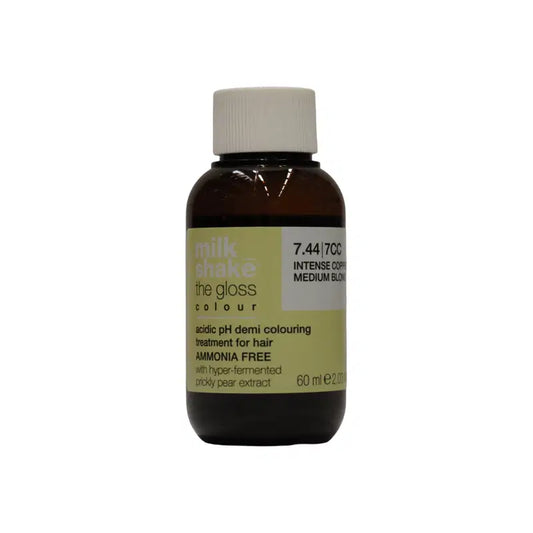 Milk Shake, The Gloss Acidic pH, Demi-Permanent Hair Dye, 7.44 Intense Copper Medium Blond, 60 ml