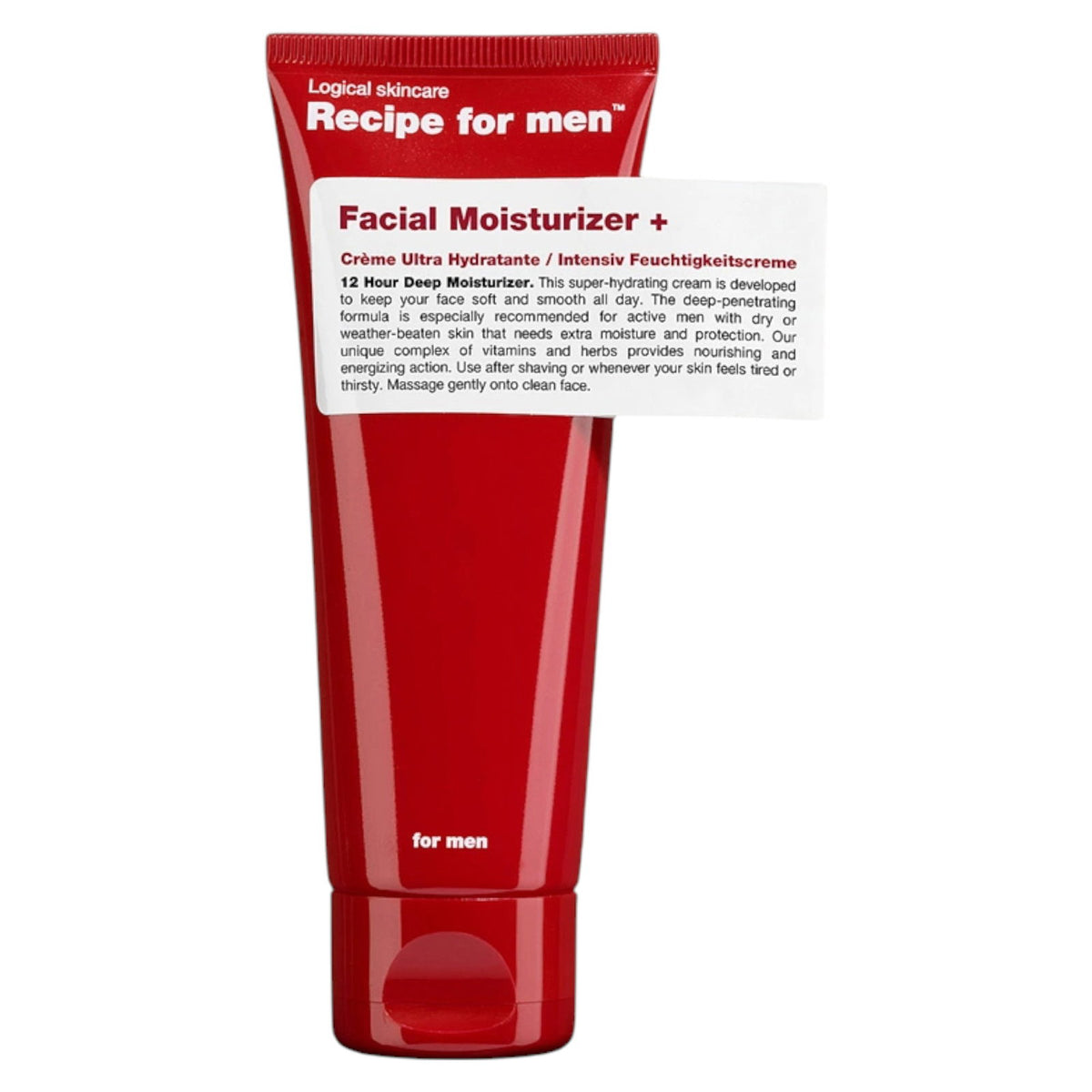 Recipe For Men, Facial Moisturizer +, Hydrating, Cream, For Face, 75 ml